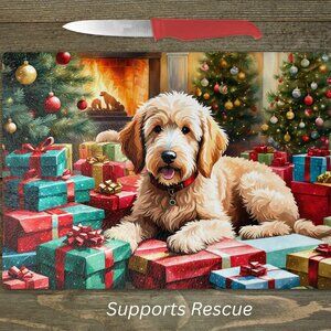 Christmas Goldendoodle Dog Kitchen Tempered Glass Cutting Board or Trivet